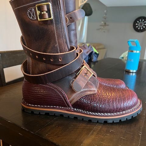 Nicks TankerPro in Italian Brown Cypress & Law Tanning Oxblood Smooth Shruken Bison