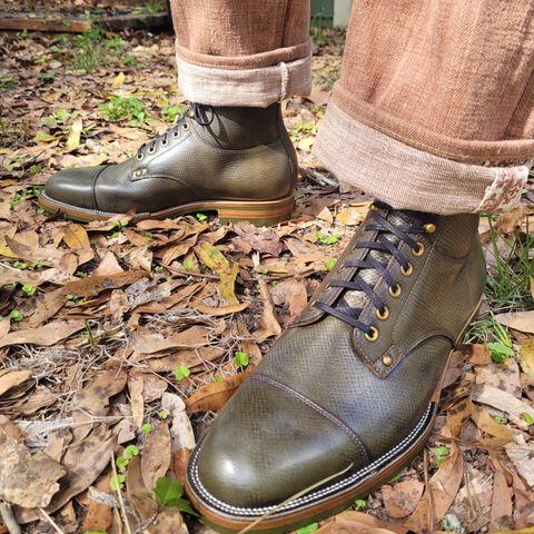 Iron Boots Type 1 in Horween Pioneer Hand-dyed Patinated Green