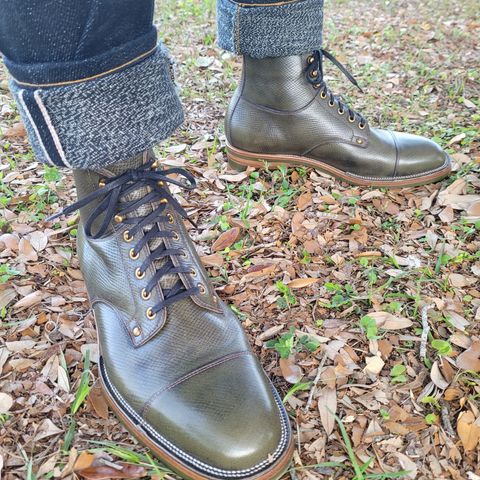 Iron Boots Type 1 in Horween Pioneer Hand-dyed Patinated Green