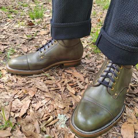 Iron Boots Type 1 in Horween Pioneer Hand-dyed Patinated Green