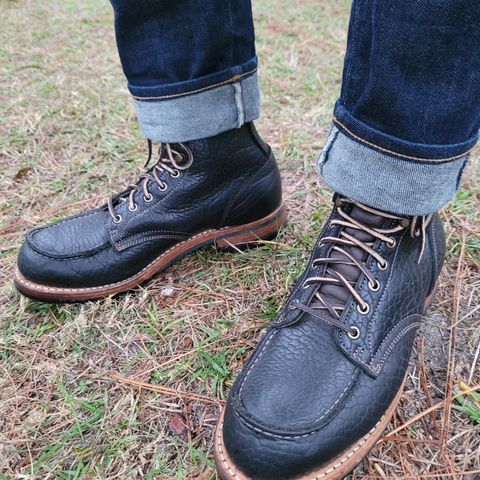 Truman Upland Moc Toe Boot in Law Tanning Black Big Horn Shrunken Bison