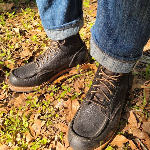 Truman Upland Moc Toe Boot in Law Tanning Black Big Horn Shrunken Bison