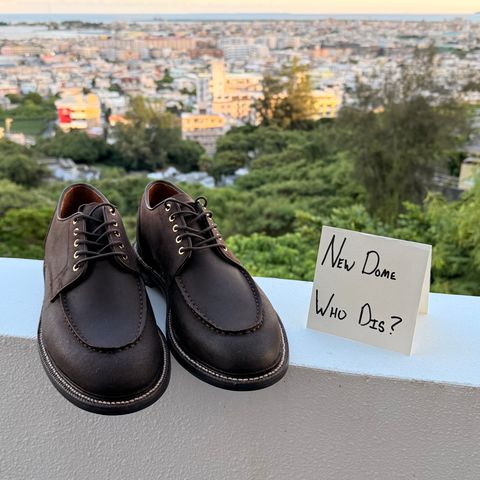 Grant Stone Moc Toe Derby in C.F. Stead Tobacco Waxy Commander Suede