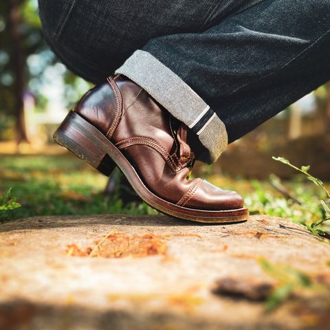 Willie's Handmade Boots Cap Toe Service Boot in Maryam Olive Horserump Overdyed Dark Brown