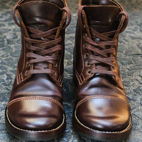 Willie's Handmade Boots Cap Toe Service Boot in Maryam Olive Horserump Overdyed Dark Brown