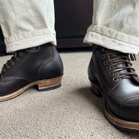 XBXS Miner Boots in Horween Black Waxed Flesh