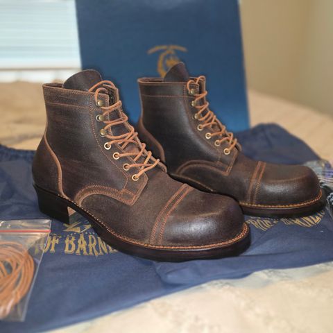 Prof Barnets Bulky Cap Toe Boots in Horween Dark Brown Waxed Flesh