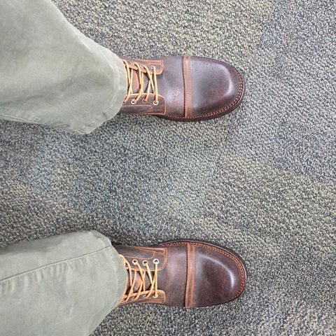 Prof Barnets Bulky Cap Toe Boots in Horween Dark Brown Waxed Flesh