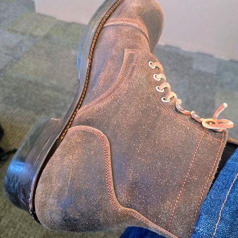 Prof Barnets Bulky Cap Toe Boots in Horween Dark Brown Waxed Flesh