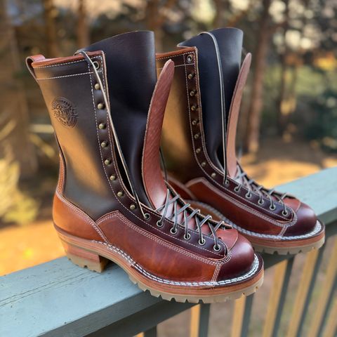 Frank's Monkey Boot in Wickett & Craig Chestnut Oiled Latigo & Wickett & Craig Tan Oiled Latigo