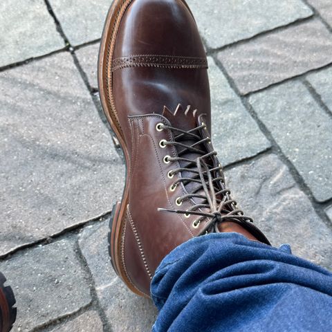 View photo of Viberg Shelby Sharp Brogue Boot in Toscanello Vachetta Lucida Horsebutt Leather