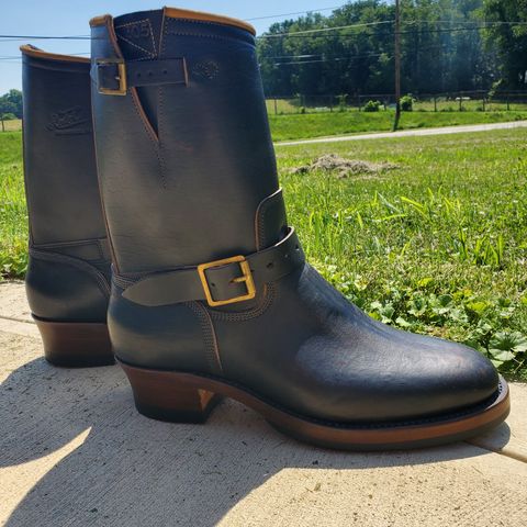 Role Club Engineer Boots in Shinki Hand-Finished Black Horsehide
