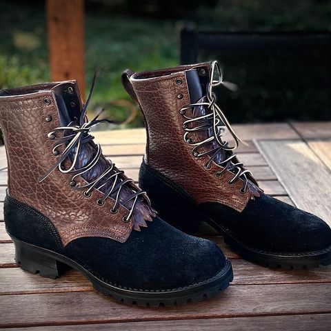 Nicks MTO in Law Tanning Black Roughout Shruken Bison & Law Tanning Walnut Smooth Shruken Bison