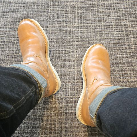 Wesco The Shop N.H. Short Stack Natural Veg Tanned Horsehide Boss Engineer Boot in Italian Natural Veg Tanned Horse