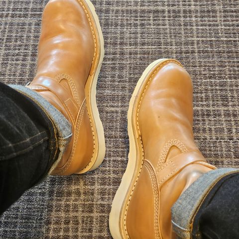 Wesco The Shop N.H. Short Stack Natural Veg Tanned Horsehide Boss Engineer Boot in Italian Natural Veg Tanned Horse