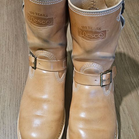 Wesco The Shop N.H. Short Stack Natural Veg Tanned Horsehide Boss Engineer Boot in Italian Natural Veg Tanned Horse