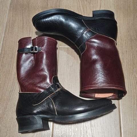 John Lofgren Wabash Engineer Boots in Shinki Black Teacore Horsebutt & Shinki Burgundy Oiled Horsebutt