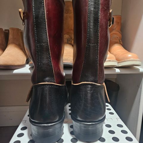 John Lofgren Wabash Engineer Boots in Shinki Black Teacore Horsebutt & Shinki Burgundy Oiled Horsebutt