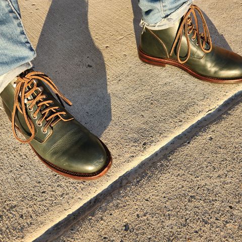 View photo of Grant Stone Diesel Boot in Horween Navy Chromexcel