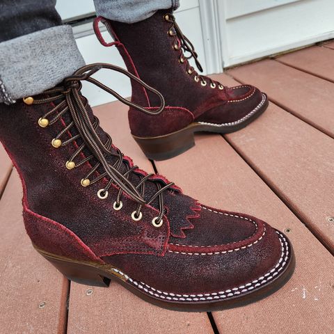 View photo of Nicks Moc Toe in Law Tanning Oxblood Roughout Shruken Bison