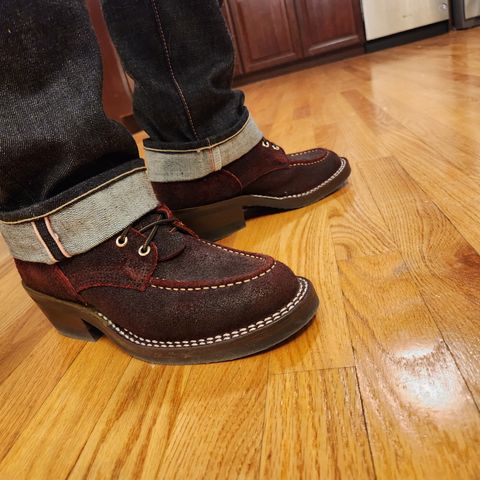 Nicks Moc Toe in Law Tanning Oxblood Roughout Shruken Bison