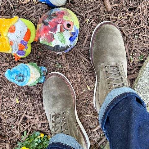 Viberg Scout Boot in C.F. Stead Olive Janus Calf Suede