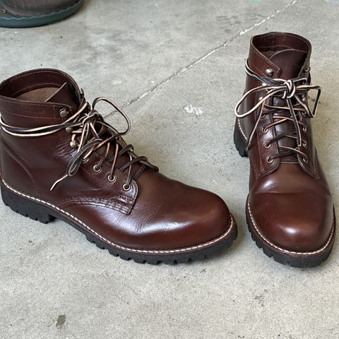 View photo of Wolverine 1000 Mile Plain-Toe Rugged Boot in Horween Havana Brown Chromexcel