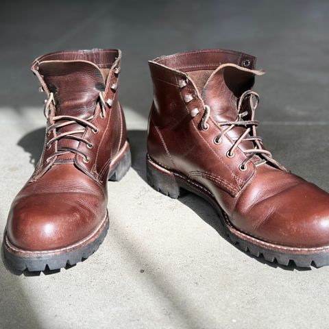 View photo of Wolverine 1000 Mile Plain-Toe Rugged Boot in Horween Havana Brown Chromexcel