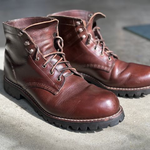 View photo of Wolverine 1000 Mile Plain-Toe Rugged Boot in Horween Havana Brown Chromexcel