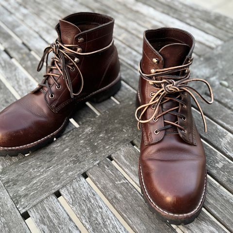 View photo of Wolverine 1000 Mile Plain-Toe Rugged Boot in Horween Havana Brown Chromexcel