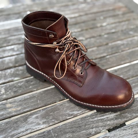 View photo of Wolverine 1000 Mile Plain-Toe Rugged Boot in Horween Havana Brown Chromexcel