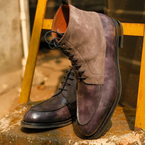 Bridlen Moc Boots in C.F. Stead Fossil Suede & Black Museum Calf