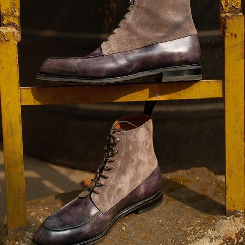 Bridlen Moc Boots in C.F. Stead Fossil Suede & Black Museum Calf