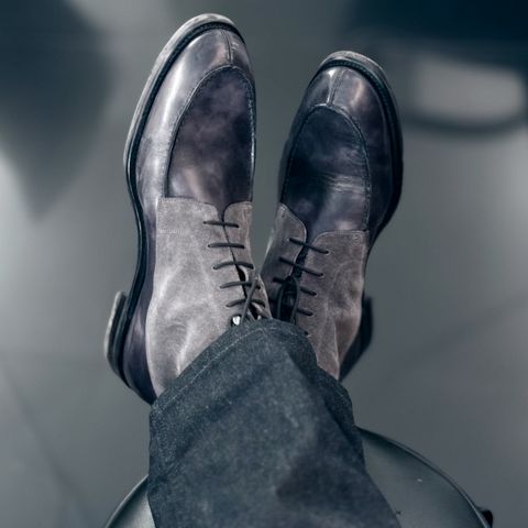 Bridlen Moc Boots in C.F. Stead Fossil Suede & Black Museum Calf