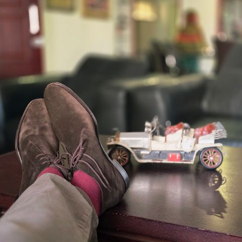 Bridlen Unlined Chukka boot in C.F. Stead Chocolate Janus Calf Suede