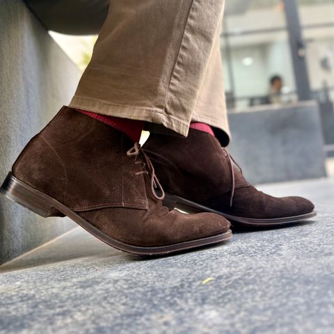 Bridlen Unlined Chukka boot in C.F. Stead Chocolate Janus Calf Suede