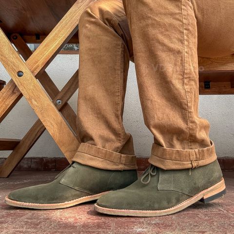 Bridlen Unlined Chukka Boot in C.F. Stead Loden Janus Calf Suede