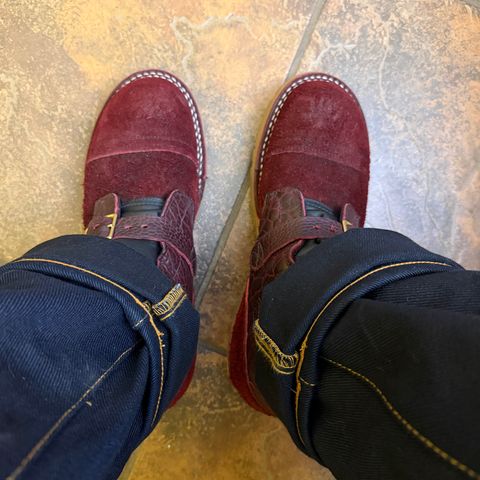 Nicks TankerPro in Law Tanning Oxblood Roughout Shruken Bison & Law Tanning Oxblood Smooth Shruken Bison