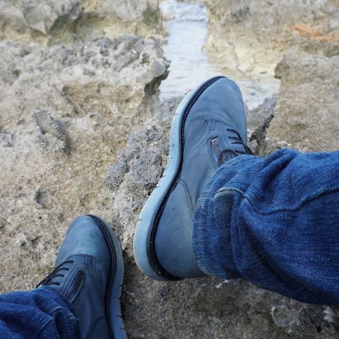 Viberg Side Zip in Indigo Dipped Kangaroo