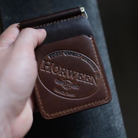 View photo of Architectleather Money Clip in Horween Natural Chromexcel & Horween Brown Chromexcel