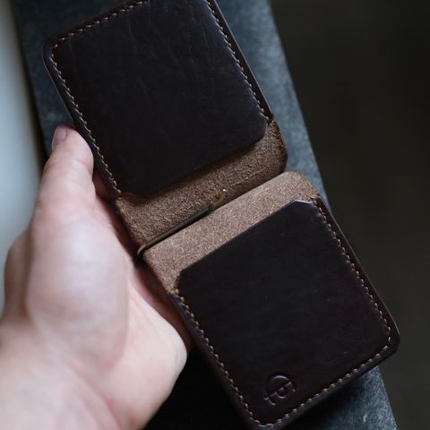 View photo of Architectleather Money Clip in Horween Natural Chromexcel & Horween Brown Chromexcel