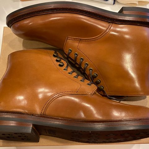 View photo of Grant Stone Edward Boot in Horween Honey Glazed Shell Cordovan