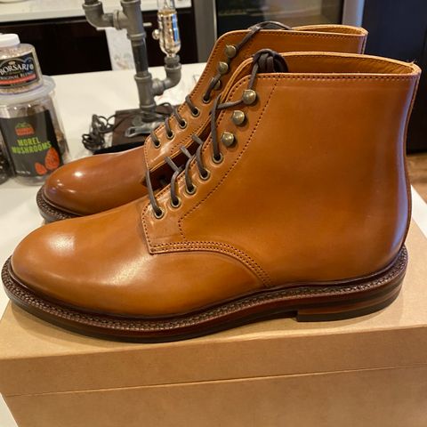 View photo of Grant Stone Edward Boot in Horween Honey Glazed Shell Cordovan