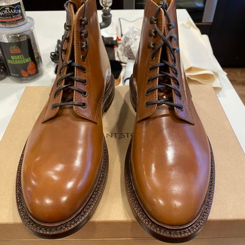 View photo of Grant Stone Edward Boot in Horween Honey Glazed Shell Cordovan