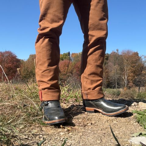 View photo of Wesco Mister Lou in Maryam Petrolio Waxed Black Horsehide