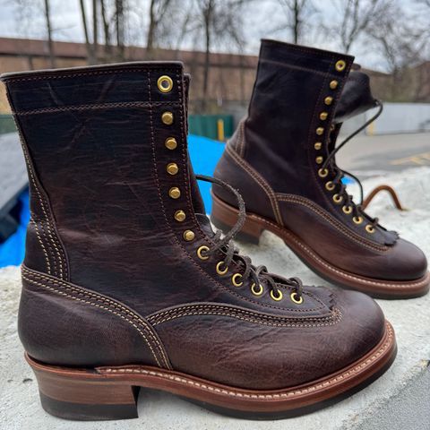 John Lofgren Donkey Puncher Boots in Ezo Shika Deerskin Burnt Dark Brown