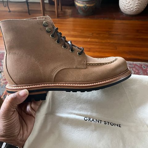 Grant Stone Brass Boot in C.F. Stead Natural Waxy Commander Suede