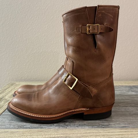 View photo of The Flat Head Engineer Boots in Horween Natural Chromexcel