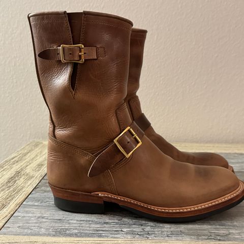 View photo of The Flat Head Engineer Boots in Horween Natural Chromexcel