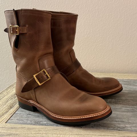 View photo of The Flat Head Engineer Boots in Horween Natural Chromexcel